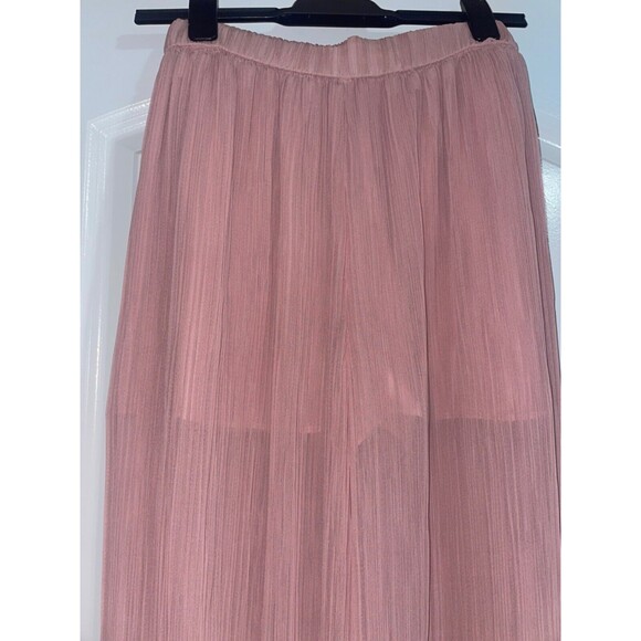 ZARA Women's Micro Pleated Wide Leg Chiffon Pull-On Pants size M NWOT Mauve Pink - Picture 4 of 10